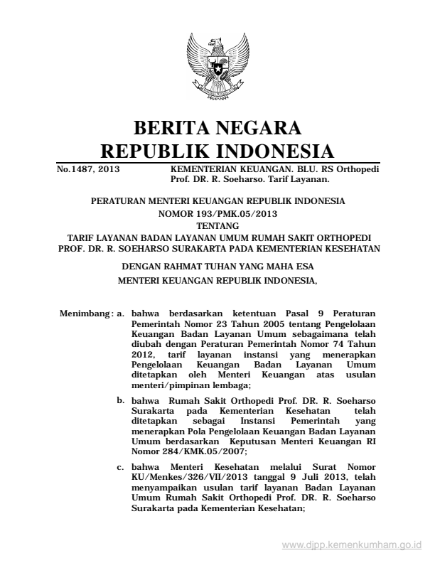 Peraturan Menteri Keuangan Nomor 193/PMK.05/2013