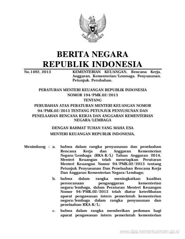 Peraturan Menteri Keuangan Nomor 194/PMK.02/2013