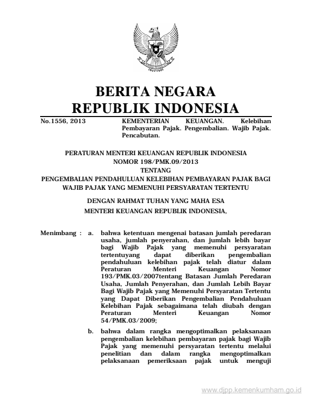 Peraturan Menteri Keuangan Nomor 198/PMK.03/2013