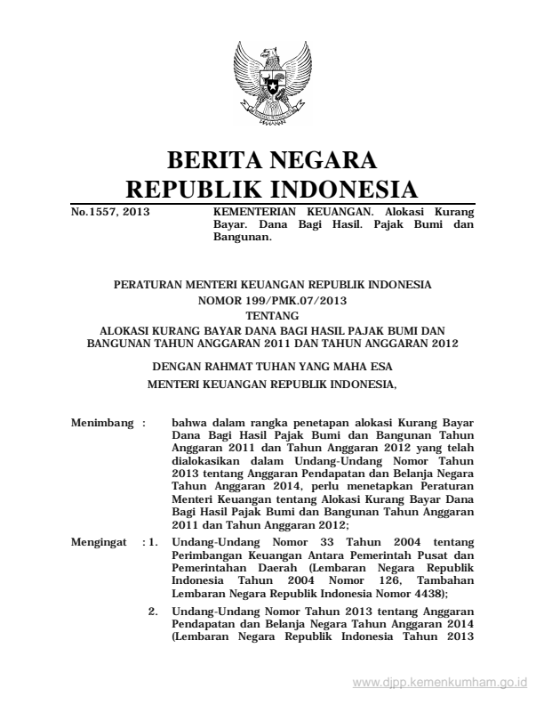 Peraturan Menteri Keuangan Nomor 199/PMK.07/2013