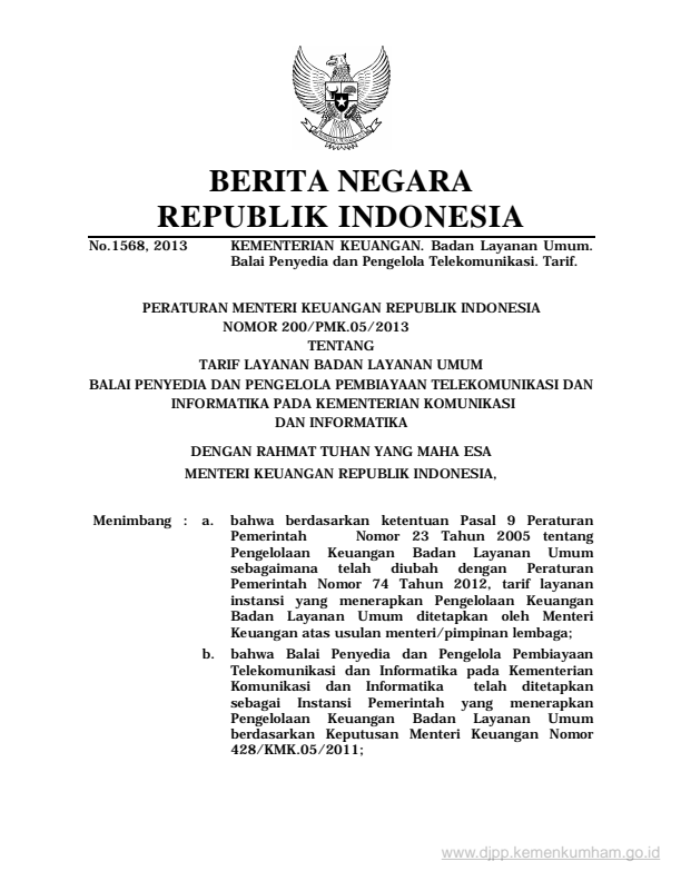 Peraturan Menteri Keuangan Nomor 200/PMK.05/2013