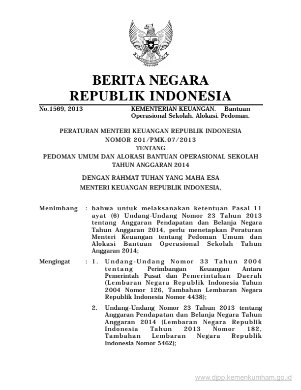 Peraturan Menteri Keuangan Nomor 201/PMK.07/2013