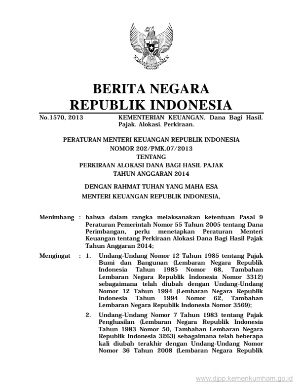 Peraturan Menteri Keuangan Nomor 202/PMK.07/2013