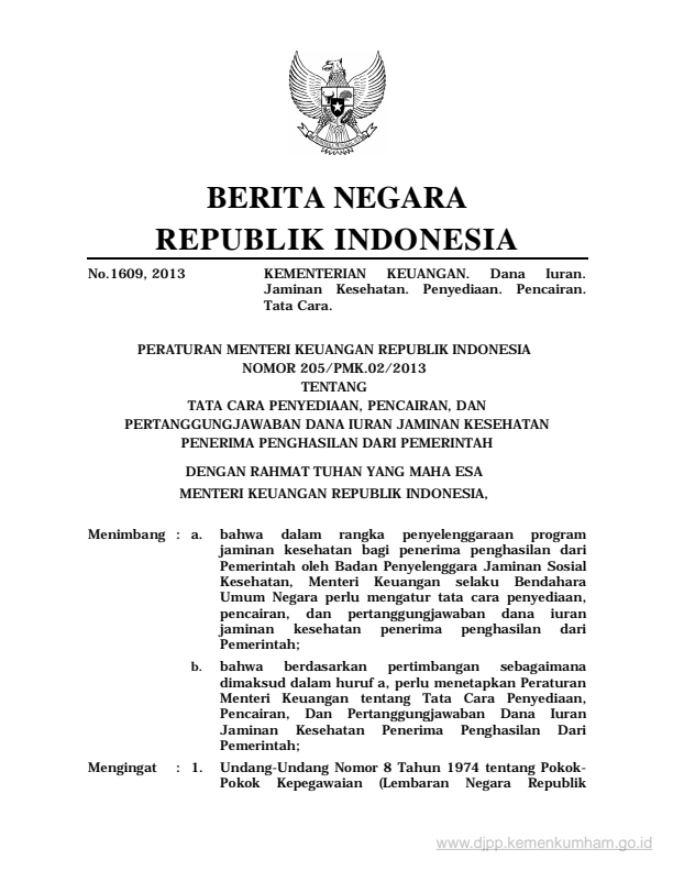 Peraturan Menteri Keuangan Nomor 205/PMK.02/2013