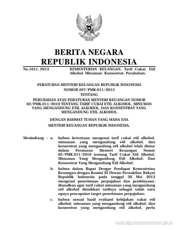 Peraturan Menteri Keuangan Nomor 207/PMK.011/2013