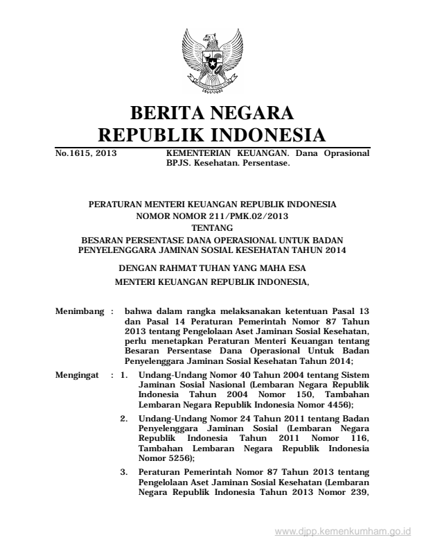 Peraturan Menteri Keuangan Nomor 211/PMK.02/2013