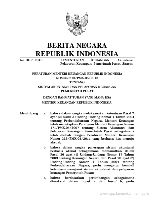 Peraturan Menteri Keuangan Nomor 213/PMK.05/2013