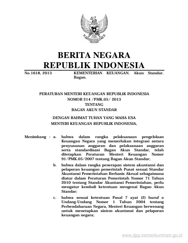 Peraturan Menteri Keuangan Nomor 214/PMK.05/2013