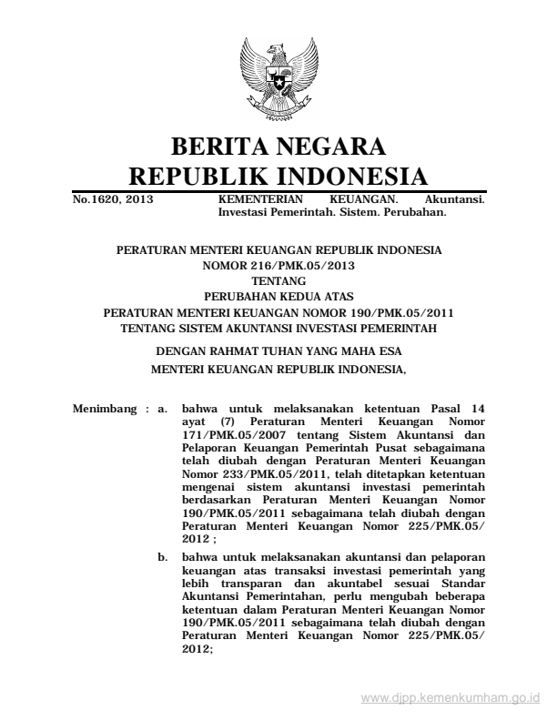 Peraturan Menteri Keuangan Nomor 216/PMK.05/2013