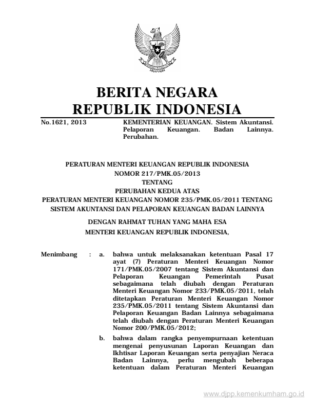 Peraturan Menteri Keuangan Nomor 217/PMK.05/2013