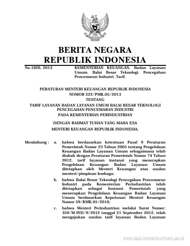 Peraturan Menteri Keuangan Nomor 222/PMK.05/2013