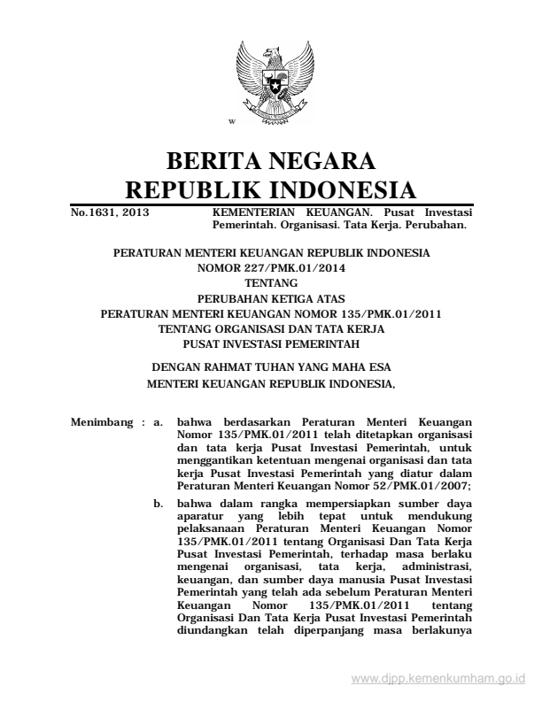 Peraturan Menteri Keuangan Nomor 227/PMK.01/2013