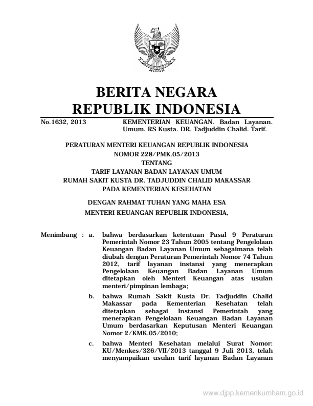 Peraturan Menteri Keuangan Nomor 228/PMK.05/2013