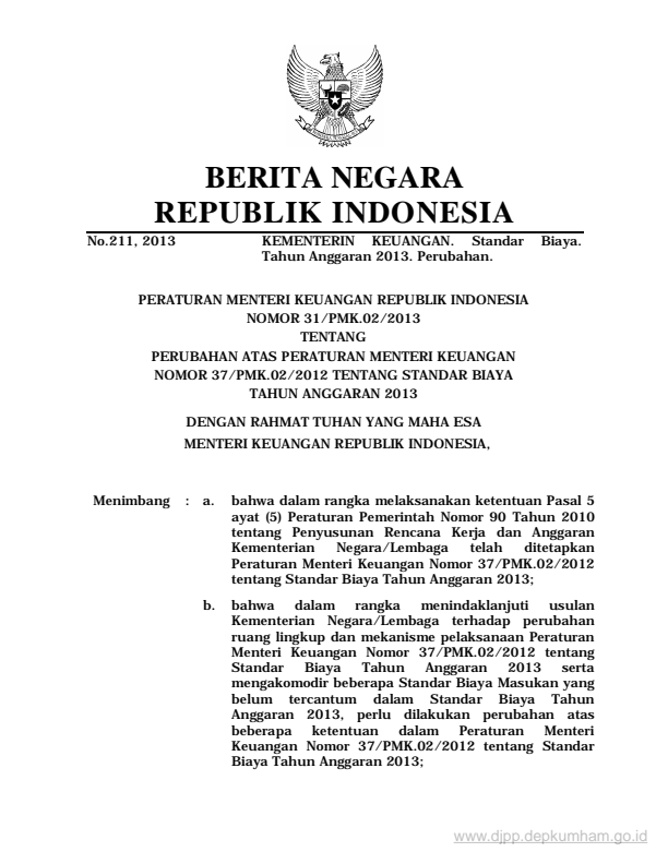 Peraturan Menteri Keuangan Nomor 31/PMK.02/2013