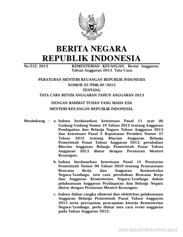 Peraturan Menteri Keuangan Nomor 32/PMK.02/2013
