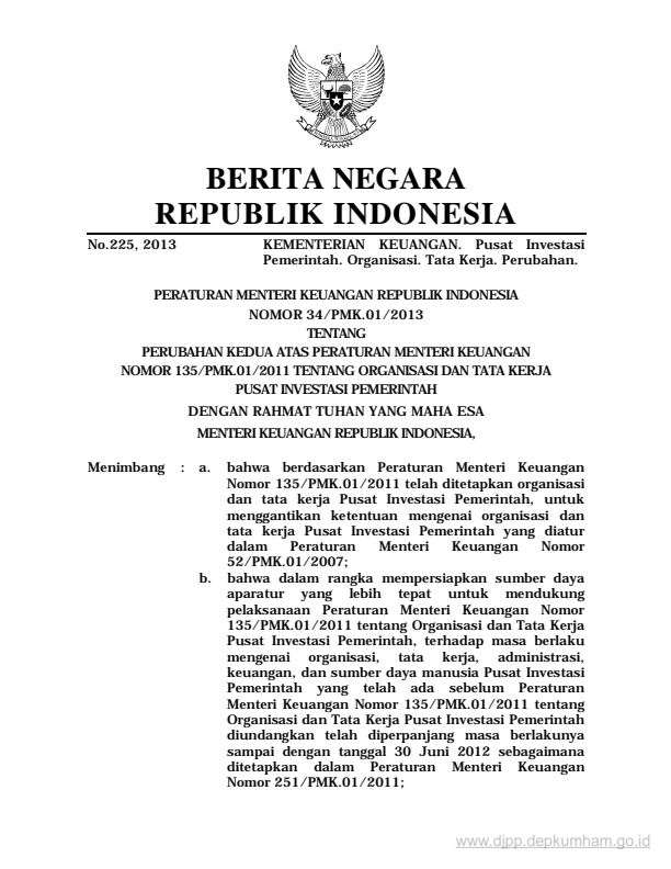 Peraturan Menteri Keuangan Nomor 34/PMK.01/2013