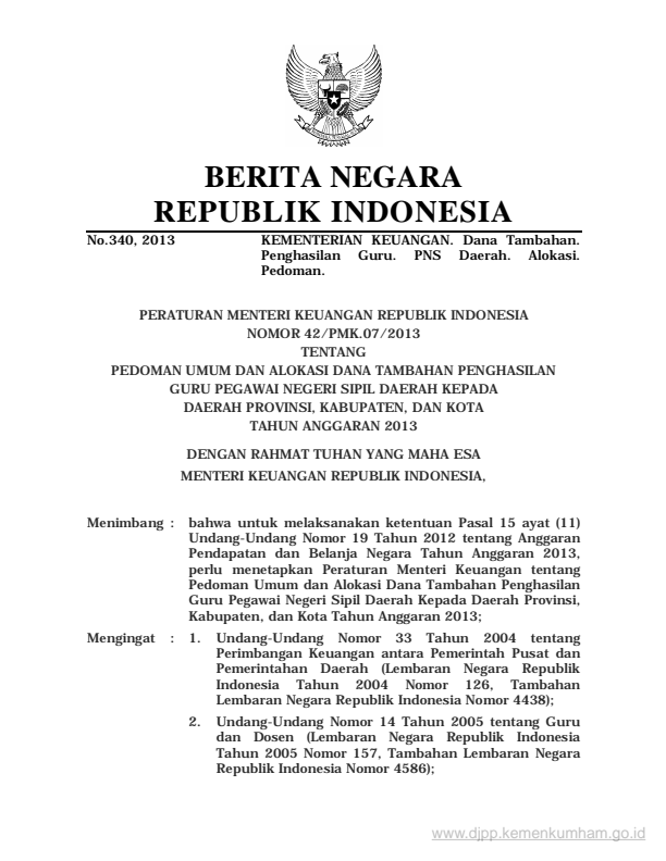 Peraturan Menteri Keuangan Nomor 42/PMK.07/2013