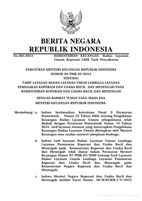 Peraturan Menteri Keuangan Nomor 46/PMK.05/2013