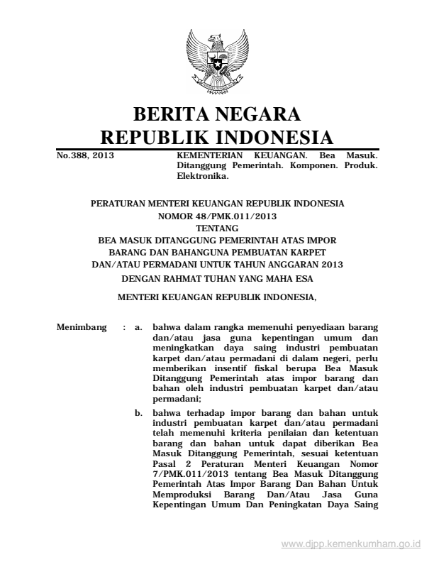 Peraturan Menteri Keuangan Nomor 48/PMK.011/2013