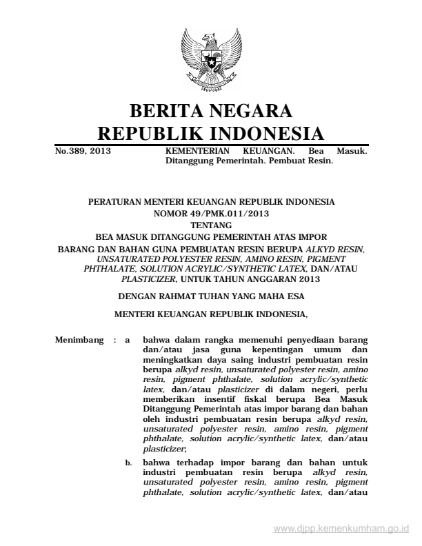 Peraturan Menteri Keuangan Nomor 49/PMK.011/2013