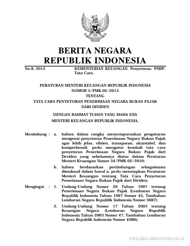 Peraturan Menteri Keuangan Nomor 5/PMK.02/2013