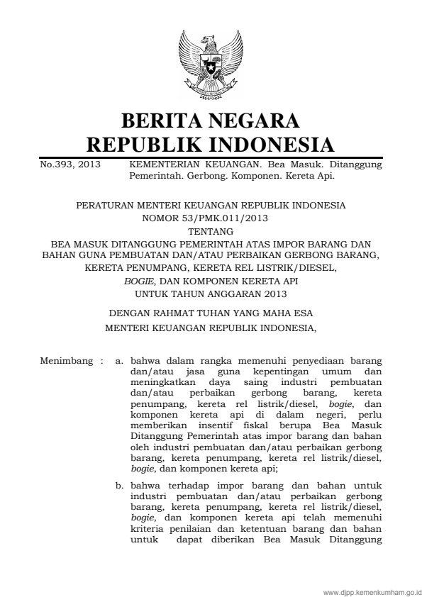 Peraturan Menteri Keuangan Nomor 53/PMK.011/2013