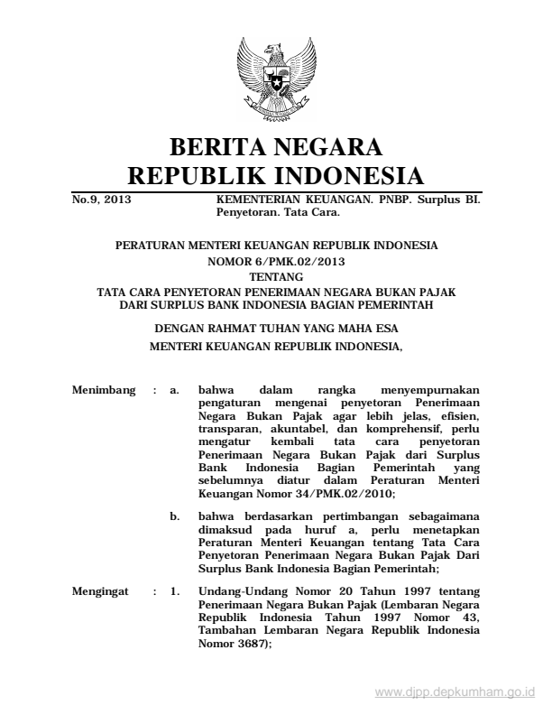 Peraturan Menteri Keuangan Nomor 6/PMK.02/2013