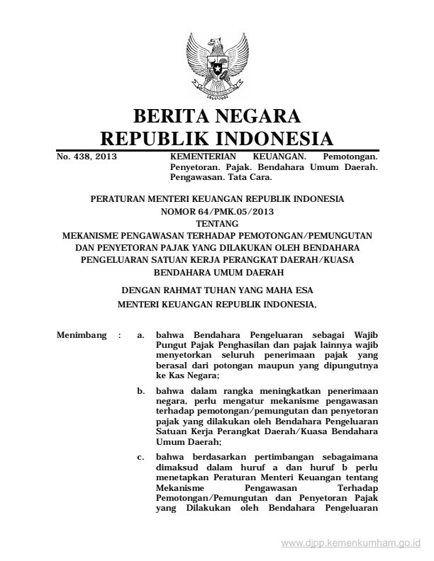 Peraturan Menteri Keuangan Nomor 64/PMK.05/2013