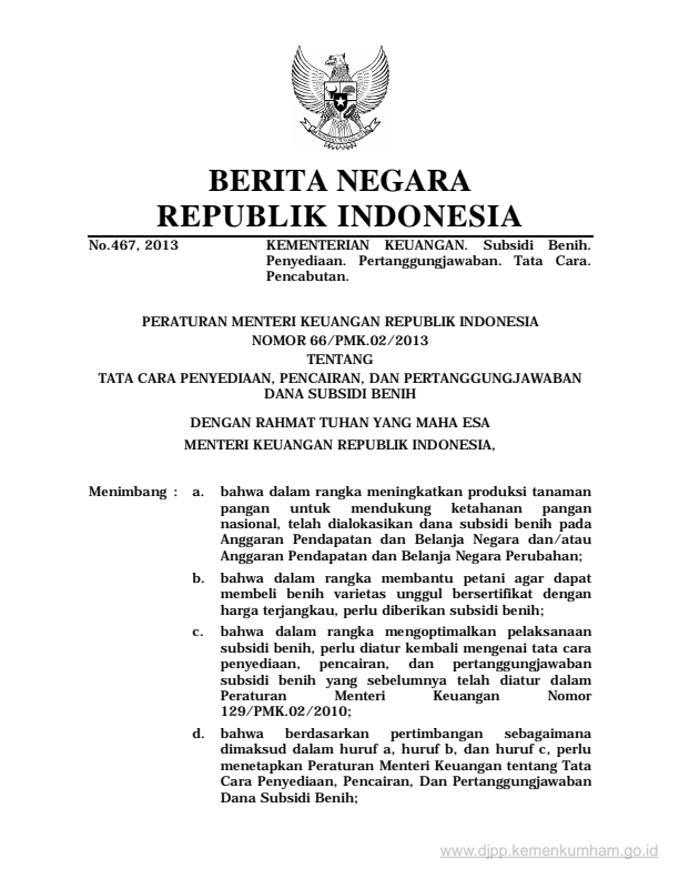 Peraturan Menteri Keuangan Nomor 66/PMK.02/2013