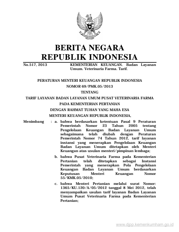 Peraturan Menteri Keuangan Nomor 69/PMK.05/2013