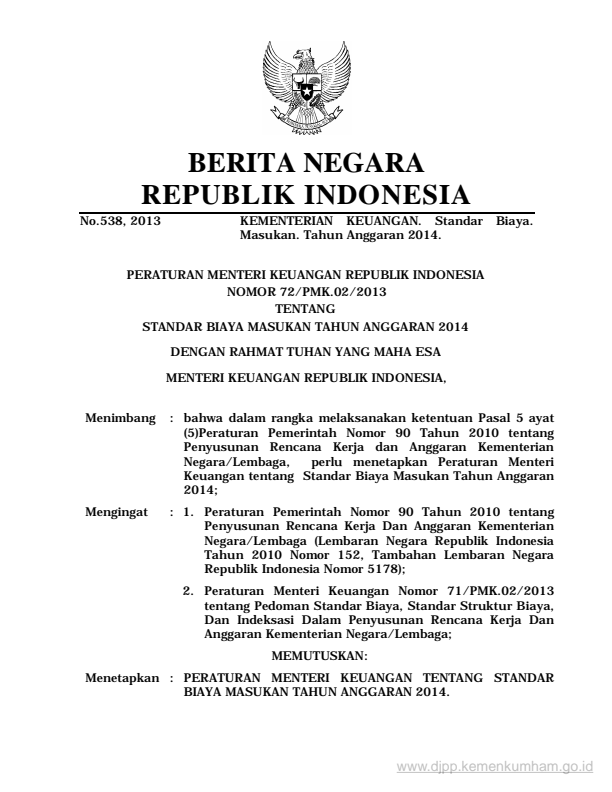 Peraturan Menteri Keuangan Nomor 72/PMK.02/2013