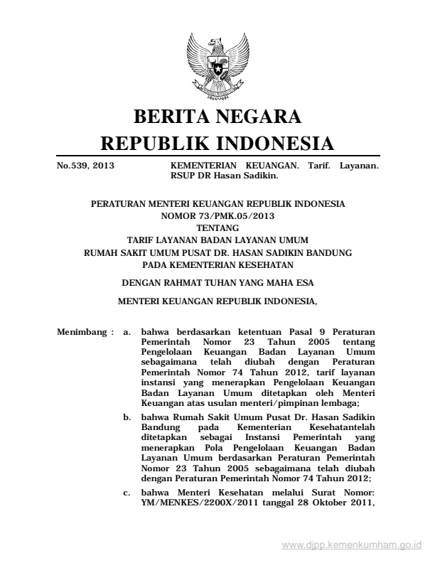 Peraturan Menteri Keuangan Nomor 73/PMK.05/2013