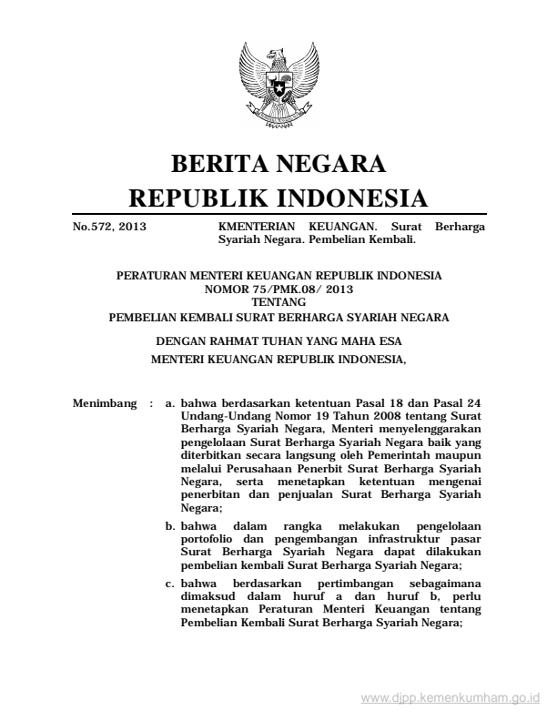 Peraturan Menteri Keuangan Nomor 75/PMK.08/2013