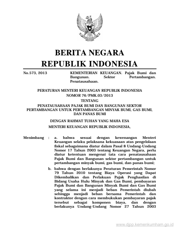 Peraturan Menteri Keuangan Nomor 76/PMK.03/2013