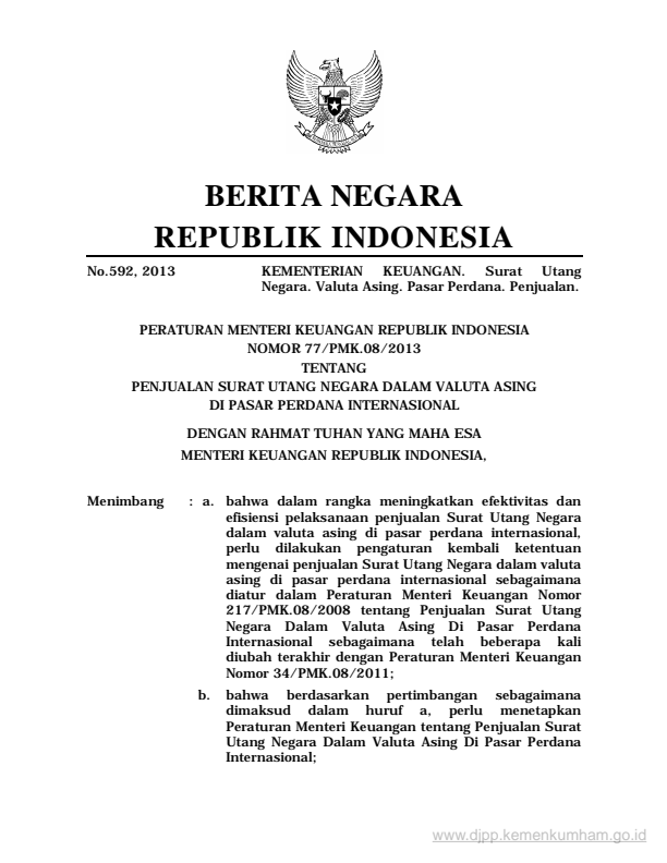 Peraturan Menteri Keuangan Nomor 77/PMK.08/2013