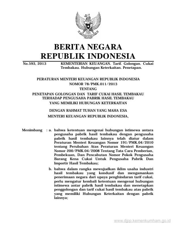 Peraturan Menteri Keuangan Nomor 78/PMK.011/2013