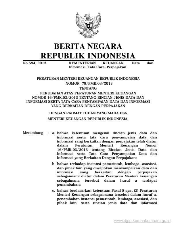 Peraturan Menteri Keuangan Nomor 79/PMK.03/2013