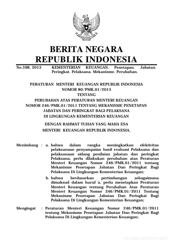 Peraturan Menteri Keuangan Nomor 80/PMK.01/2013