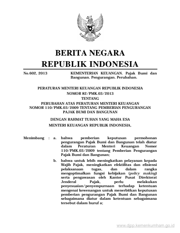 Peraturan Menteri Keuangan Nomor 82/PMK.03/2013