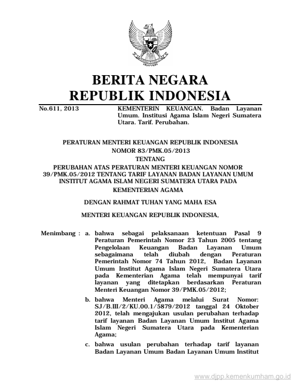 Peraturan Menteri Keuangan Nomor 83/PMK.05/2013