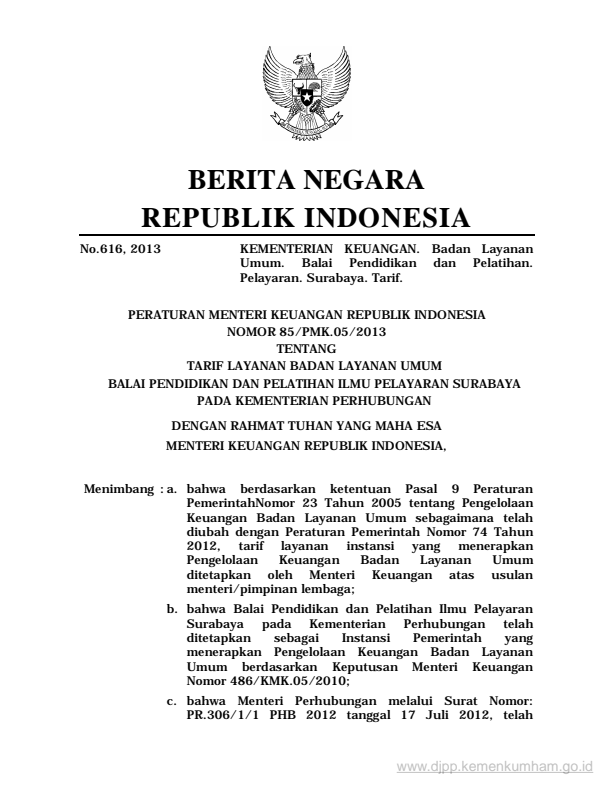 Peraturan Menteri Keuangan Nomor 85/PMK.05/2013