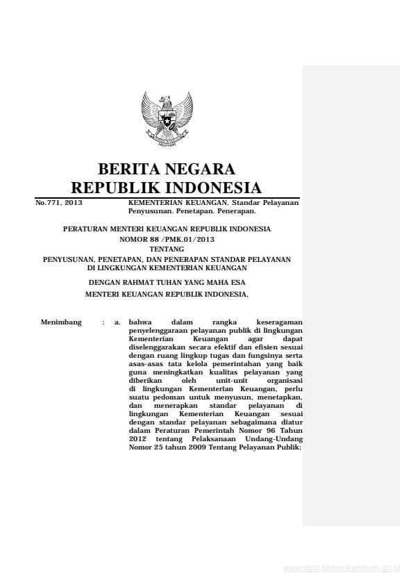 Peraturan Menteri Keuangan Nomor 88/PMK.01/2013