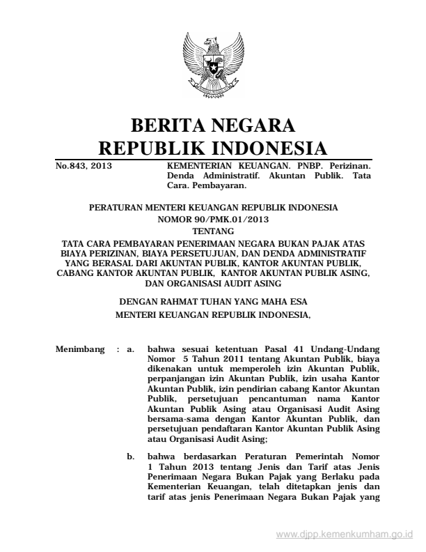 Peraturan Menteri Keuangan Nomor 90/PMK.01/2013