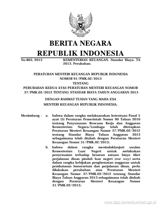 Peraturan Menteri Keuangan Nomor 91/PMK.02/2013