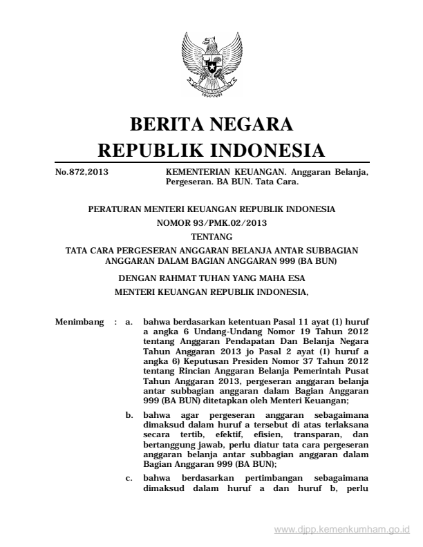 Peraturan Menteri Keuangan Nomor 93/PMK.02/2013