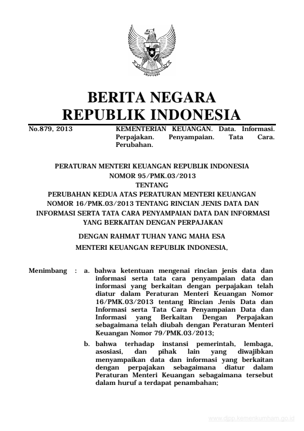 Peraturan Menteri Keuangan Nomor 95/PMK.03/2013