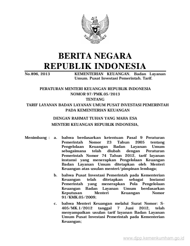 Peraturan Menteri Keuangan Nomor 97/PMK.05/2013