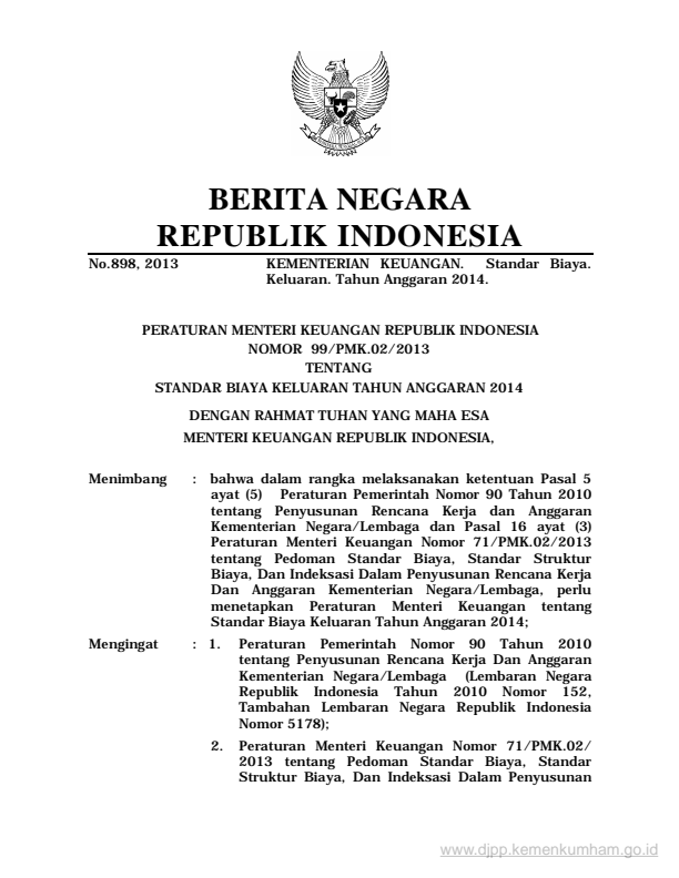 Peraturan Menteri Keuangan Nomor 99/PMK.02/2013