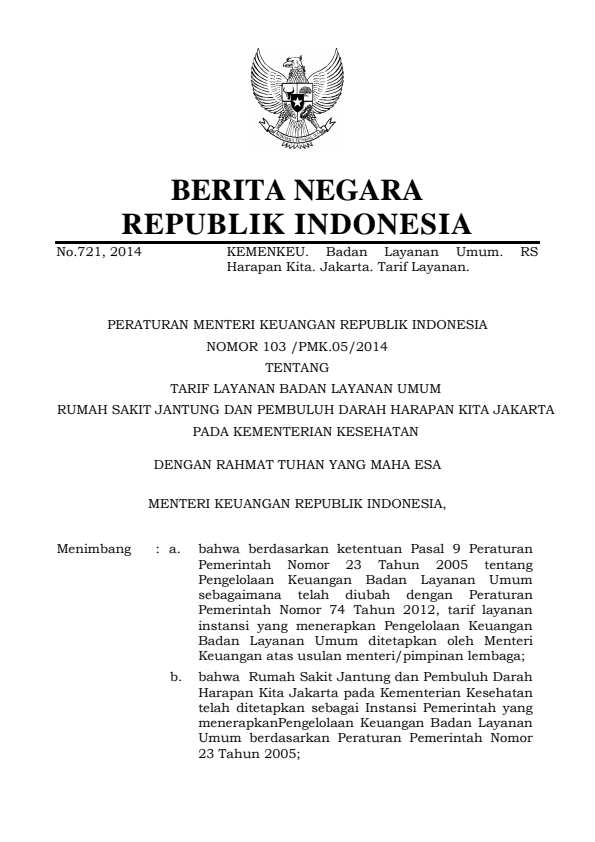 Peraturan Menteri Keuangan Nomor 103/PMK.05/2014