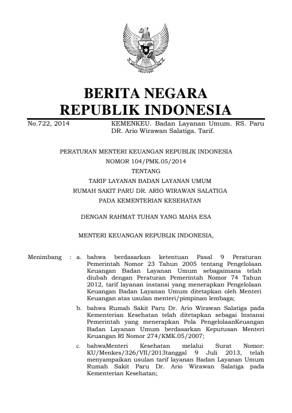 Peraturan Menteri Keuangan Nomor 104/PMK.05/2014